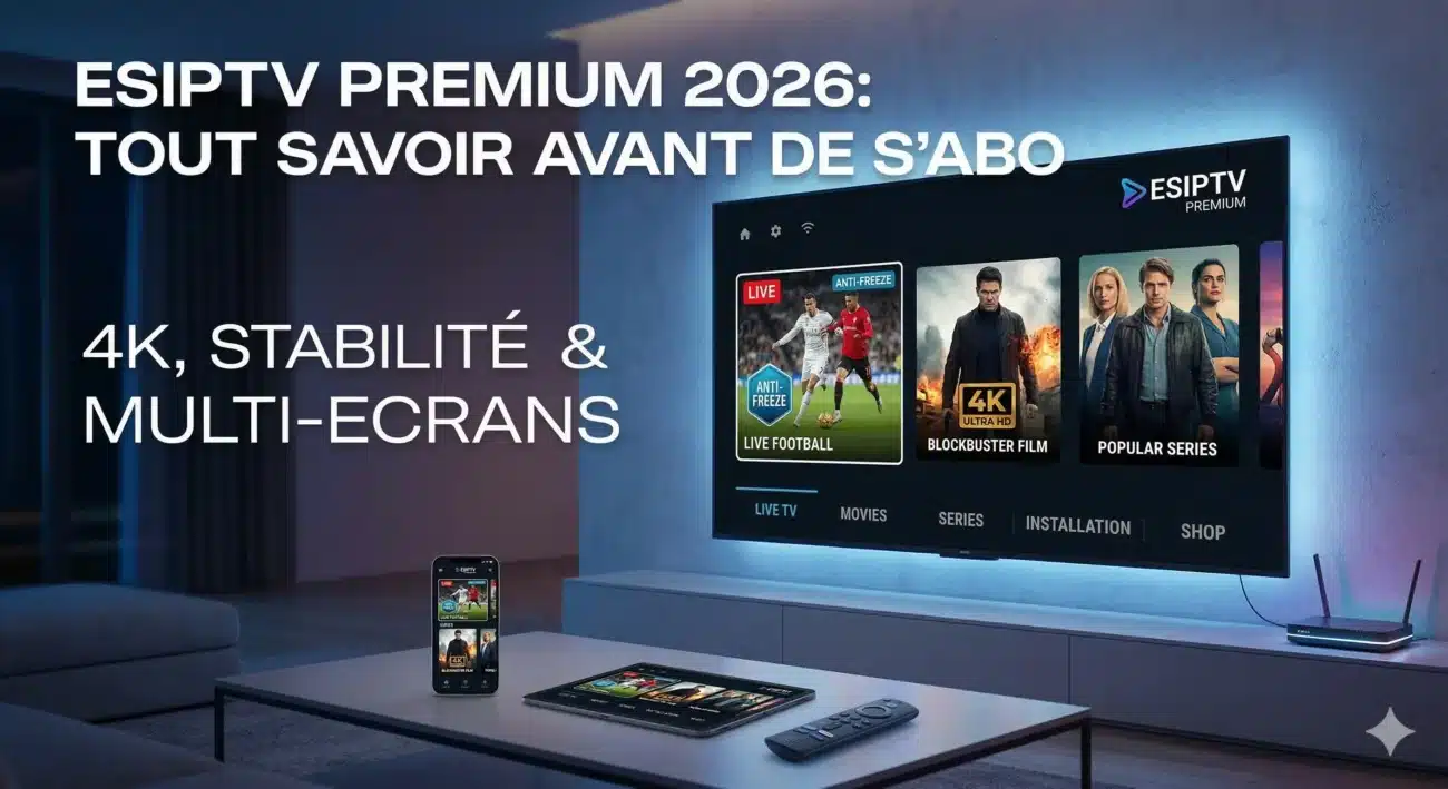Interface TV ESIPTV Premium 2026 avec sport, films et séries en 4K